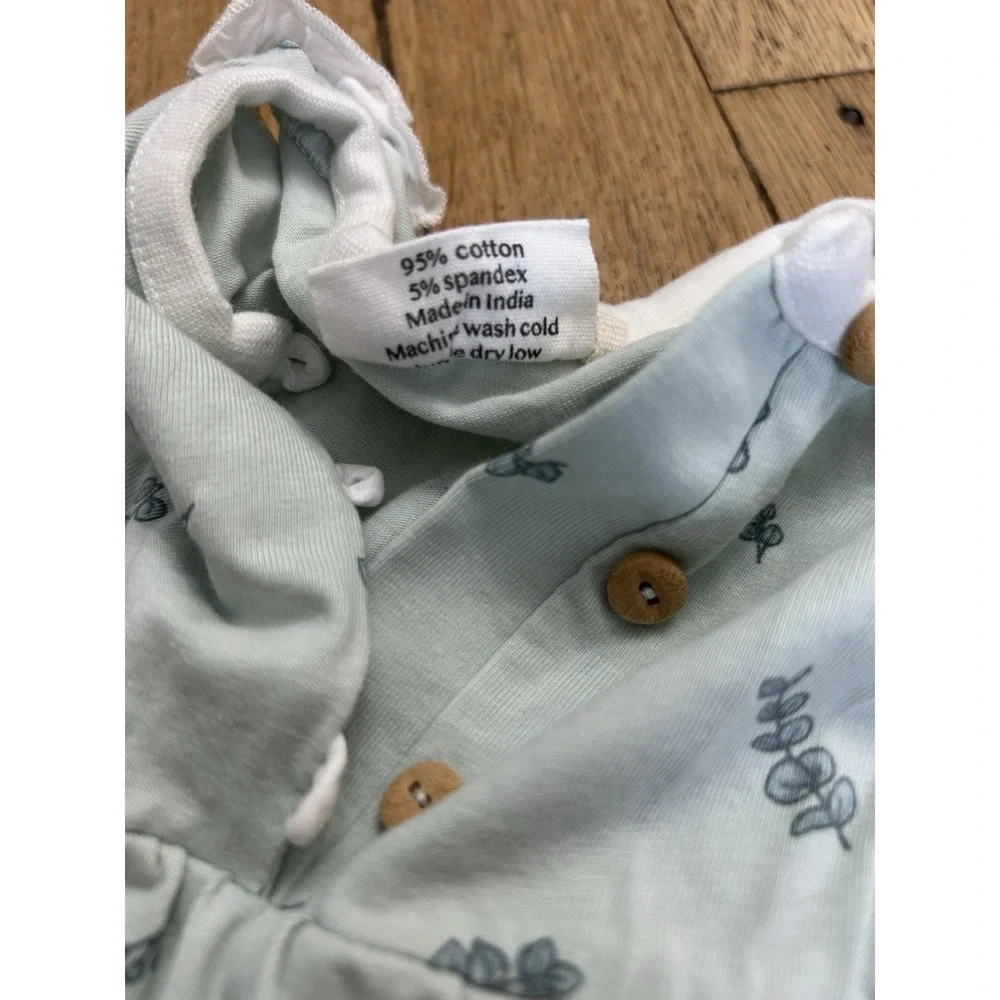 City Mouse BABY GIRLS ROMPER Size 6-9 Months Leaves Light Green Spring Ruffles